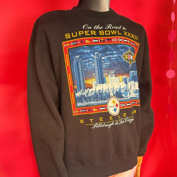 Vintage Sports Fan Gift Set – 1990s Steelers Super Bowl XXXII Sweatshirt + Pins - Picture 4 of 12
